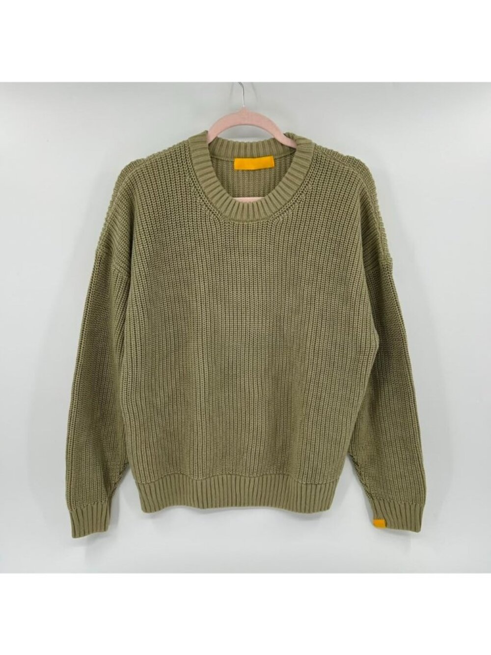 Yellow Label Co. Sweater Men's Size X-Small Olive Green Fisherman Knit Crewneck